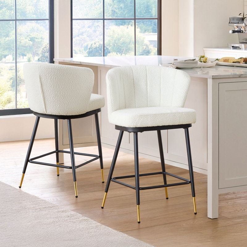 Tabourets de bar 26 po à hauteur de comptoir avec structure en métal Boucle, Blanc