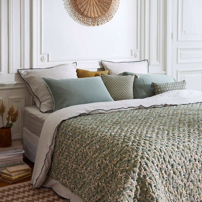 Cotton Blend No Pattern Bedspread, W170 x L260cm, Green