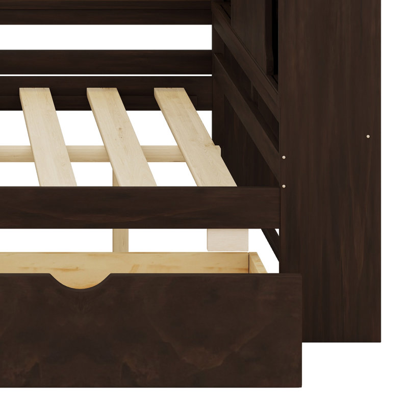 Lit de jour moderne avec tablettes de rangement, USB, DEL et 2 tiroirs pour l'organisation, Brun