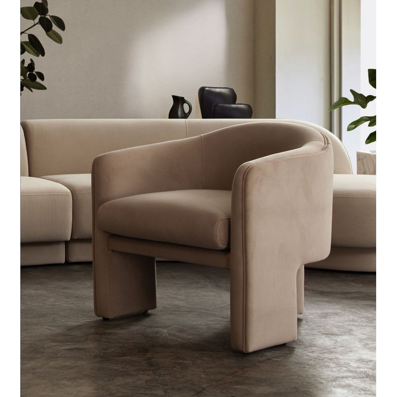 Camel Brown Velvet Upholstered Tri-Leg Accent Chair