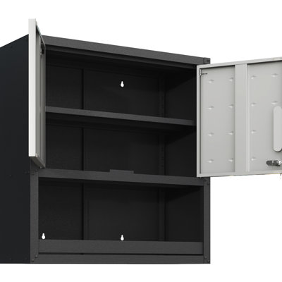 Metal Garage Warehouse Office Wall Cabinet. With Locking Door And Open Drawer. , Modern Appearance Cabinet For Various Spaces. Shelf. For Garage, Warehouse,