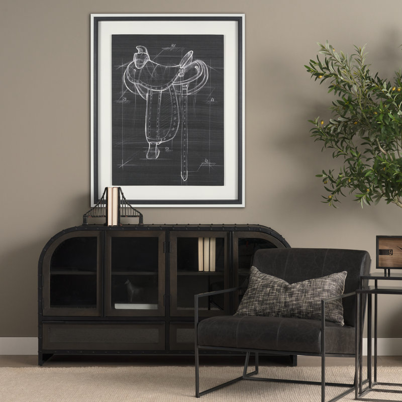 Reproduction d'art encadrée texturée, 40.0L x 1.6W x 50.0H, Horse Seat Black I, Noir