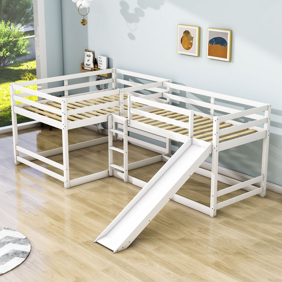 Erl Full Over Full and Twin Over Twin L-Shaped Bunk Beds with Slide Harriet Bee Bed Frame 