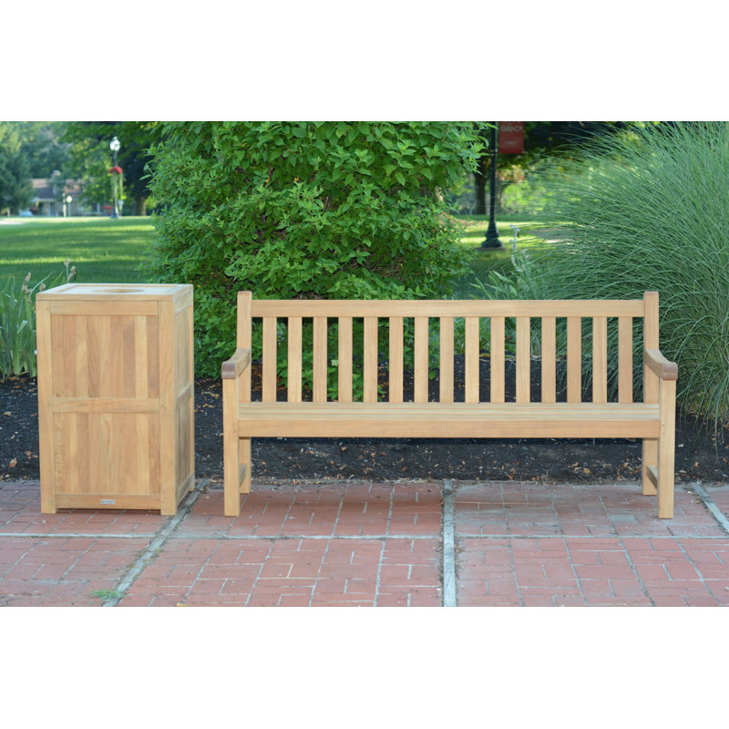 Solid Teak Wood Outdoor Trash Can With Door and Bin - 23 Gallons