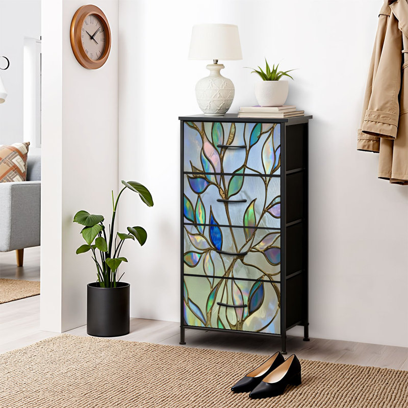 4 Drawer Dresser for Bedroom, Narrow Chest of Drawers, Wooden Top and Study Iron Frame 18"x37.5"-(WxH)