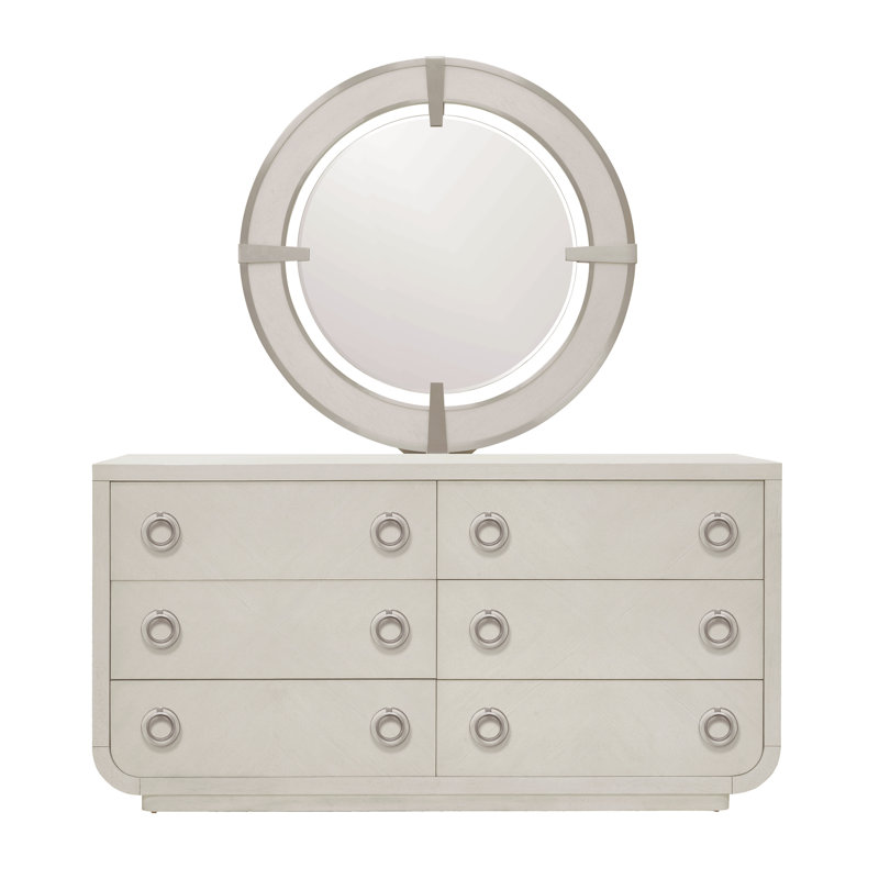 Brighton White Round Wood Transitional Mirror