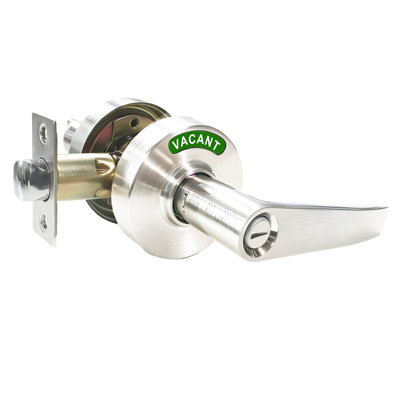 Door Lever Handle With Vacancy Indicator MHSN03 Satin Nickel Privacy Vacant Occupied Bathroom Lock