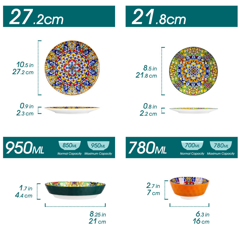 16 Pieces Stoneware Dishes Set for 4 
