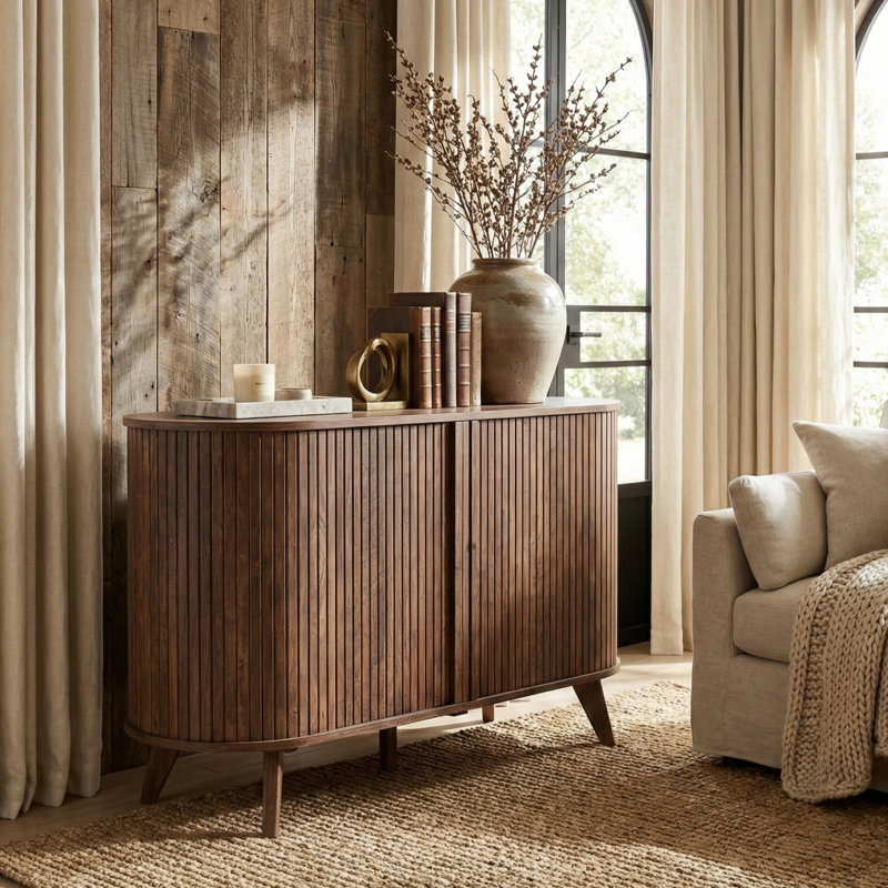 Aurel Modern 42.1" Fluted Oblong Sideboard with Sliding Doors, Brown