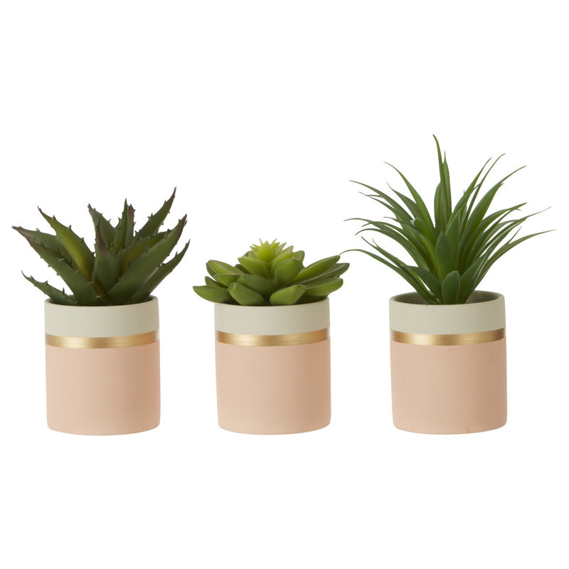 10cm Faux Succulent Plant in Ceramic Pot, Pink/White