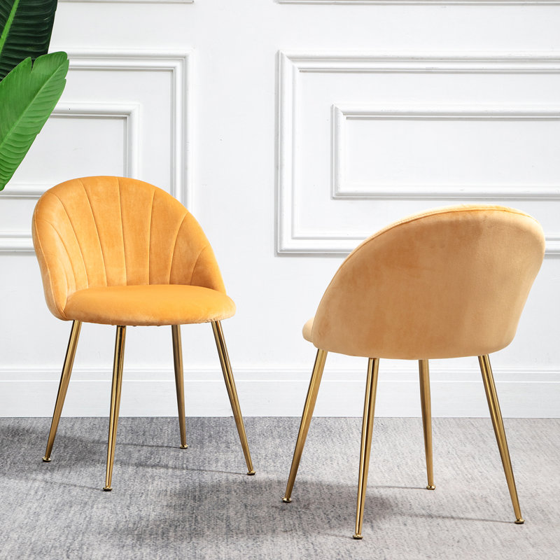 Persephone 46cm H Velvet Upholstered Queen Anne Back Side Chair, Yellow