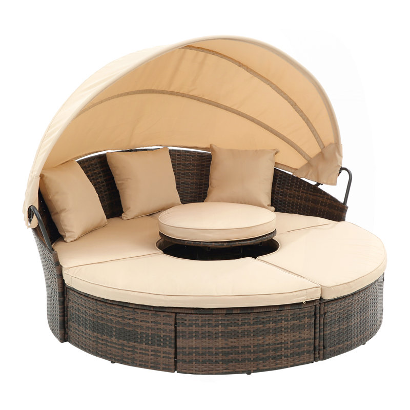 Canapé-lit d'extérieur en rotin avec baldaquin Bali, Beige