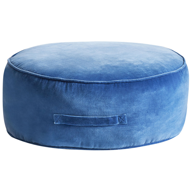 60cm Wide Round Solid Colour Pouffe Ottoman, Blue