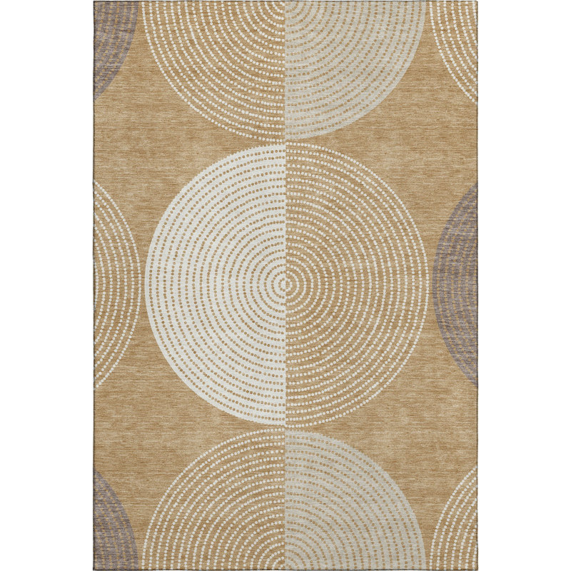 Premium Machine Washable Mayfield AMF2281 Geometric Rug, Gold, 8' x 10'
