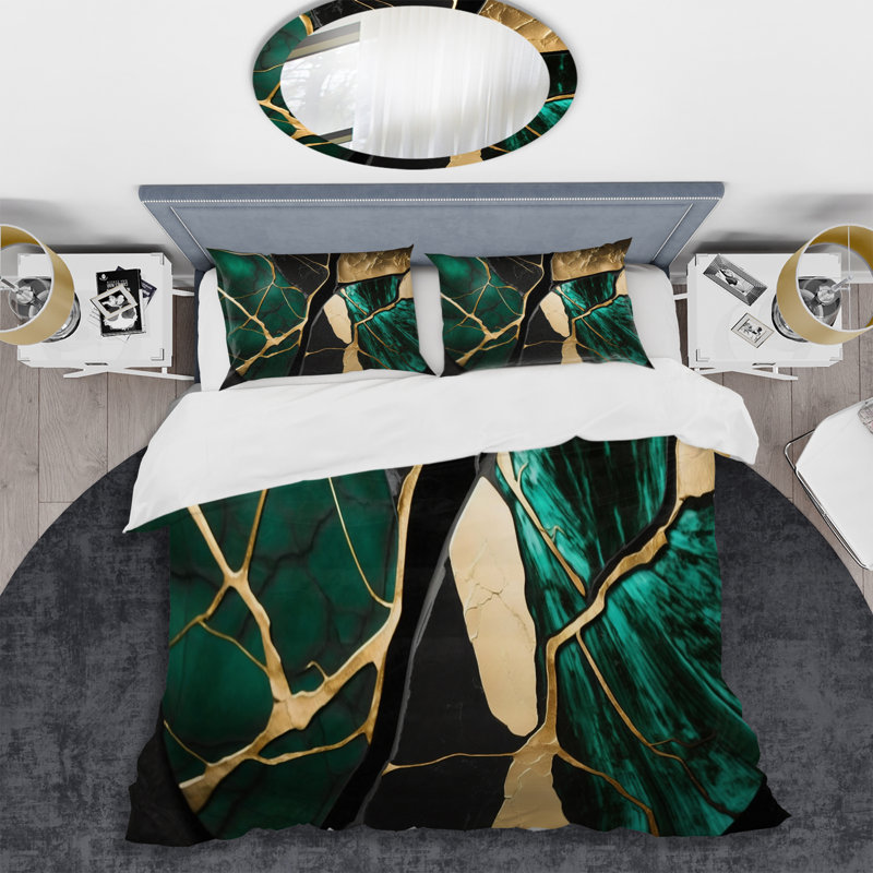 Abstract Geode Gold I - Ensemble de housse de couette moderne - Polyester en microfibre