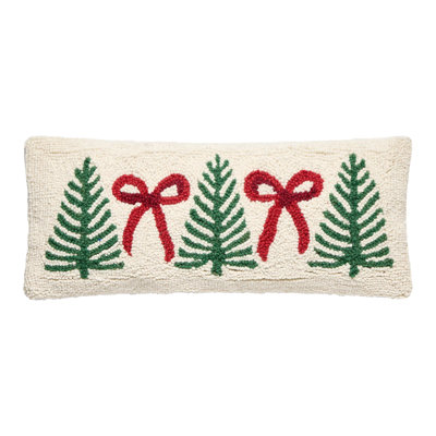Tree Bow Wool Hook Holiday Pillow