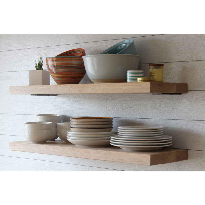 Unfinished White Oak Modern Floating Wall Shelves, Set of 2