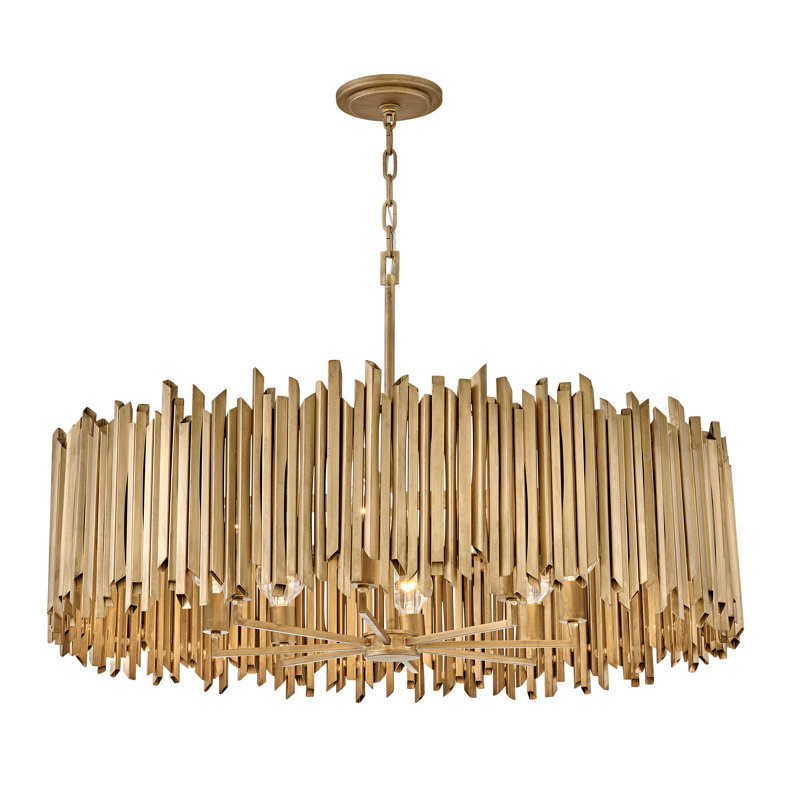 Burnished Gold LED Drum Chandelier with Sculptural Silhouette