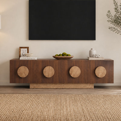 Organic Modern Transitional Premium Engineered Wood TV Stand Media Console, Storage Cabinet with Vintage Distressed Accents