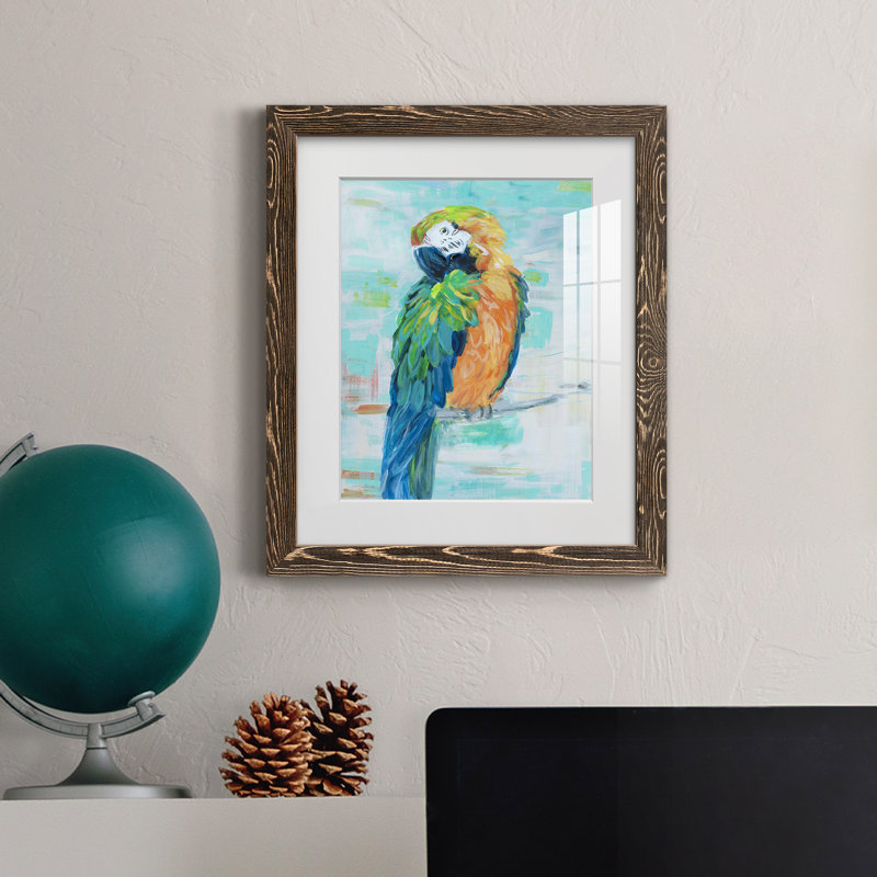 Island Parrot II - peinture encadrée, H 20 po x l 17 po x P 1,5 po, Encadré de bois de noyer
