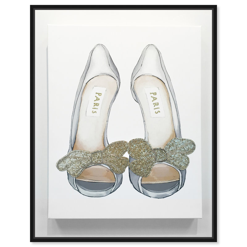 Arcs dorés, talons élégants et or moderne - peinture sur toile, Cadre en bois blanc, H 37 po x l 31 po
