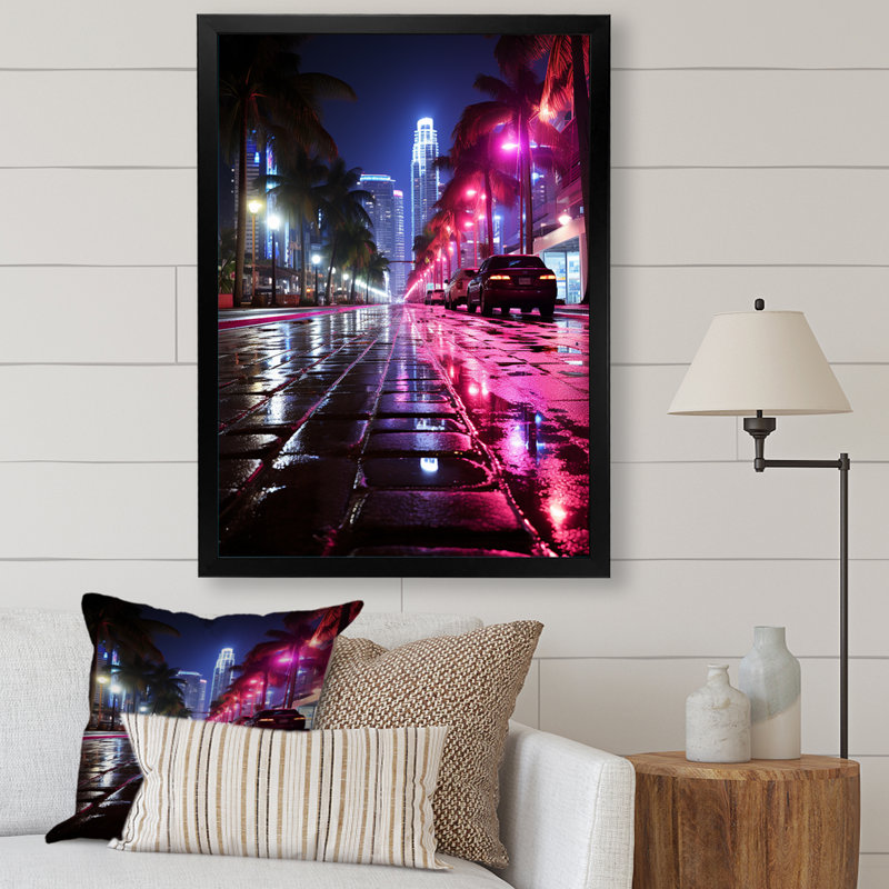 Reproduction d'art sur toile rose Miami, Cadre photo noir, H 40 po x l 30 po