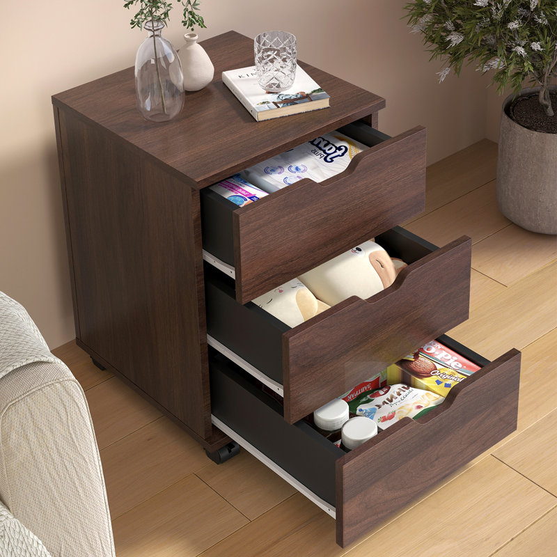 Armoire de bureau 3 tiroirs avec tiroirs, Brun