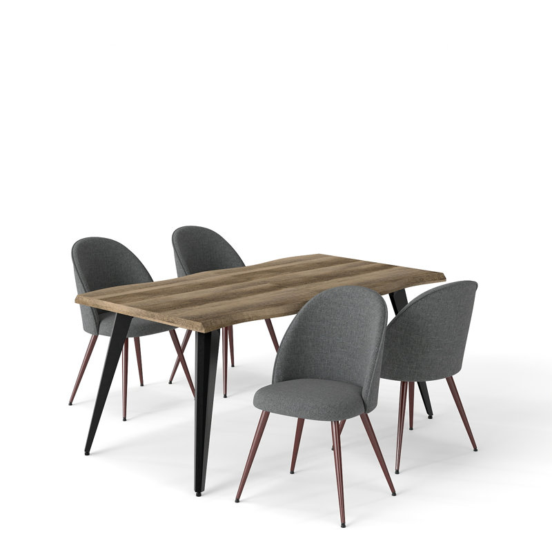 Shivani 5-Piece Modern Dining Set with 63'' Wavy-Edge Table and Upholstered Chairs, Stone Gray/Brown, Tan