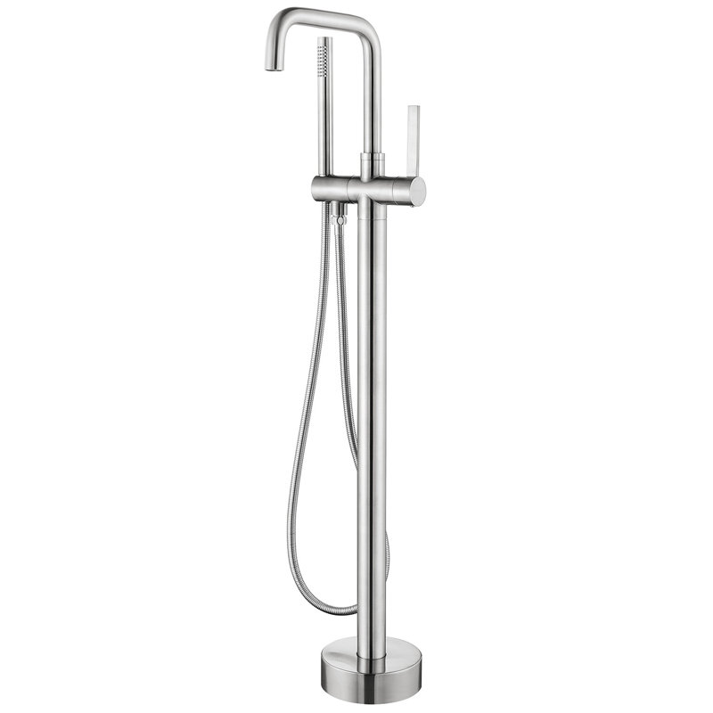 Delara 1 Handle Bathroom Freestanding Tub Filler with Diverter, Brushed Nickel