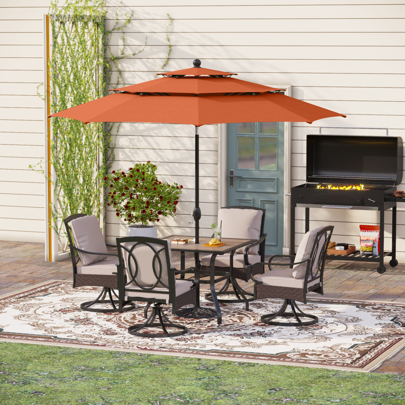 Alyah 4 - Person Patio Dining Set with Square Table , Cushions Included, Red