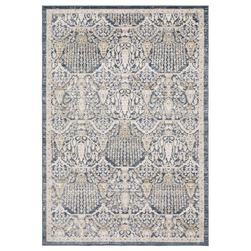 Tapis bleu marine / doré Goulart, Rectangle 9 pi 10 po x 13 pi 1 po
