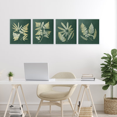 Luminous Fern Leaves 4pc Canvas Set, design by JJ Design House LLC