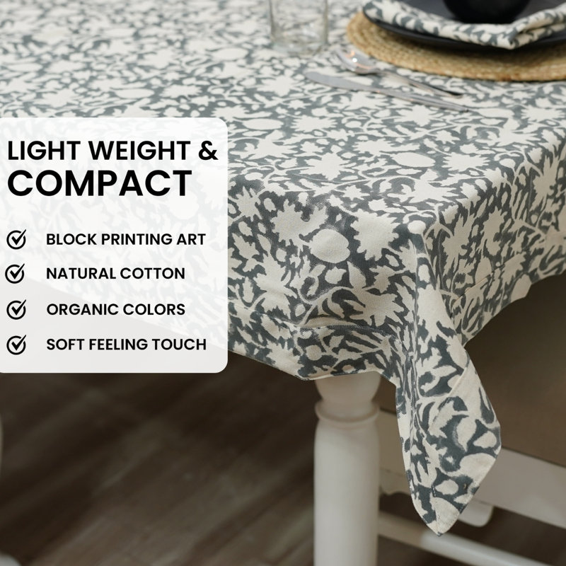 Red Barrel Studio 60X60 Artisan Block Print Tablecloth for a Distinctive Dining Look,Manikarnika(4 Seater), 140" Rectangle