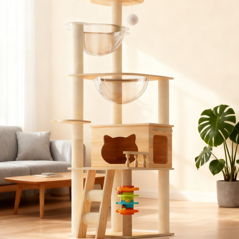 59" Modern Cat Tree With Acrylic , Scratching Posts, And A Top Perch For Indoor Cats