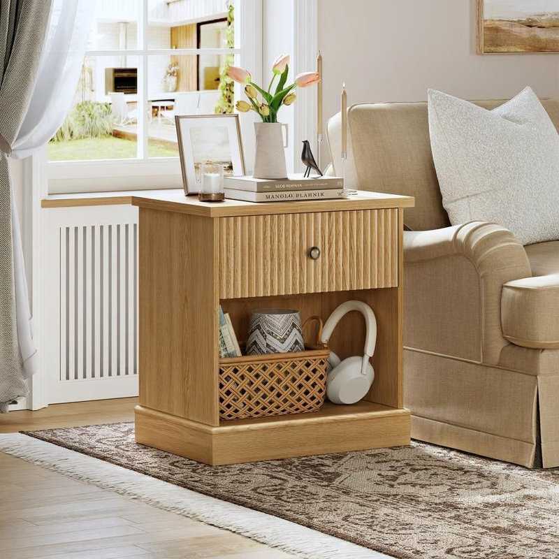 57.7 cm W Solid Wood Bedside Table, Yellow