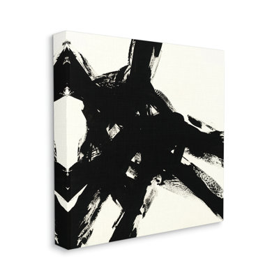 Coup de pinceau noir dominante sur une abstraction beige
