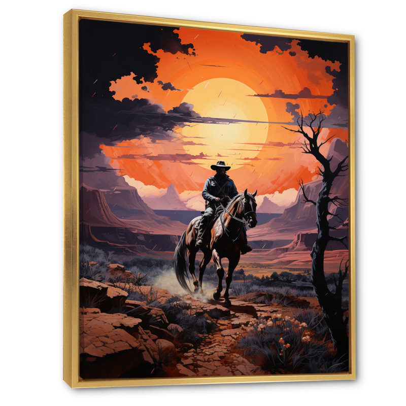" Western Cowboy Rugged ", 44" H x 34" W x 1.5" D, Gold Floater Framed