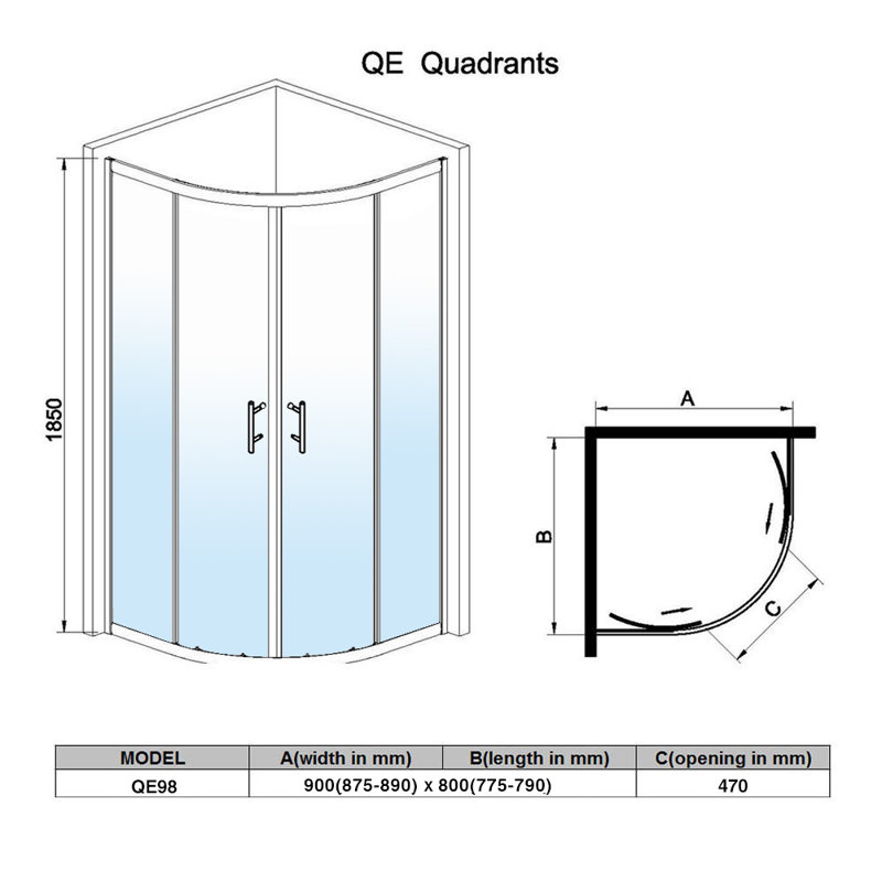 Birkdale Offset Quadrant Regular Shower Enclosure, 185cm H x 90cm W x 120cm D
