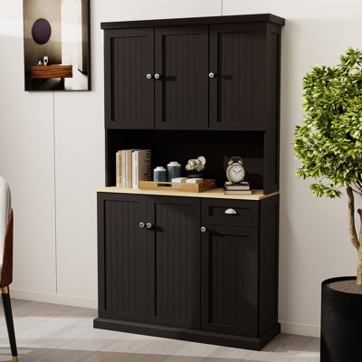 71" Kitchen Pantry Storage Cabinet With Microwave Oven Countertop