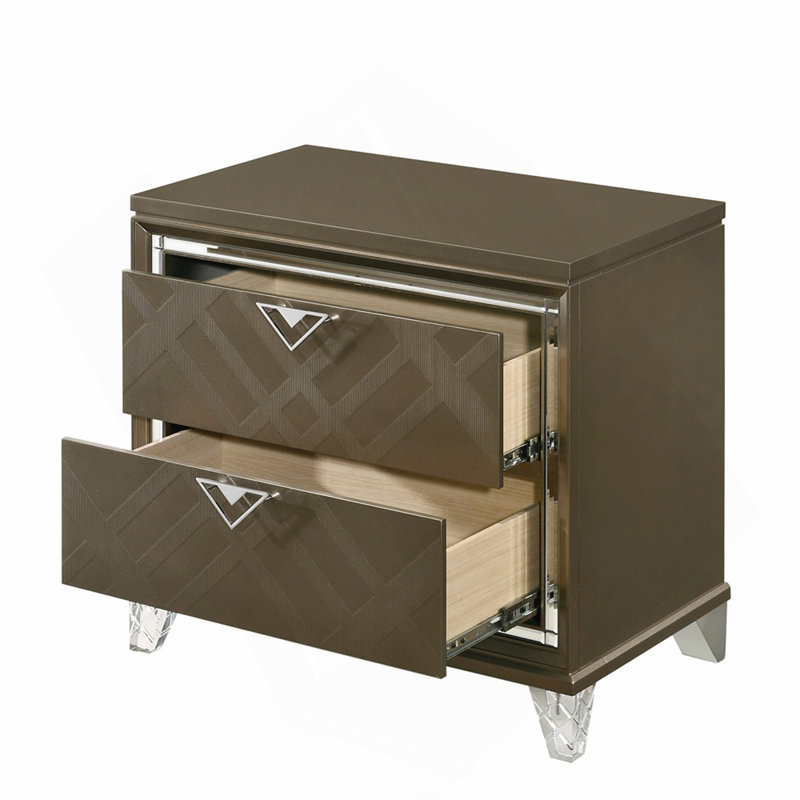 Table de chevet en bois foncé avec 2 tiroirs Modern
