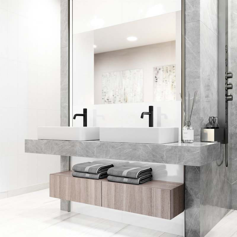 Magnolia 21" L x 14" W x 5" H Rectangular White Matte Stone Vessel Bathroom Sink with 12" H Faucet
