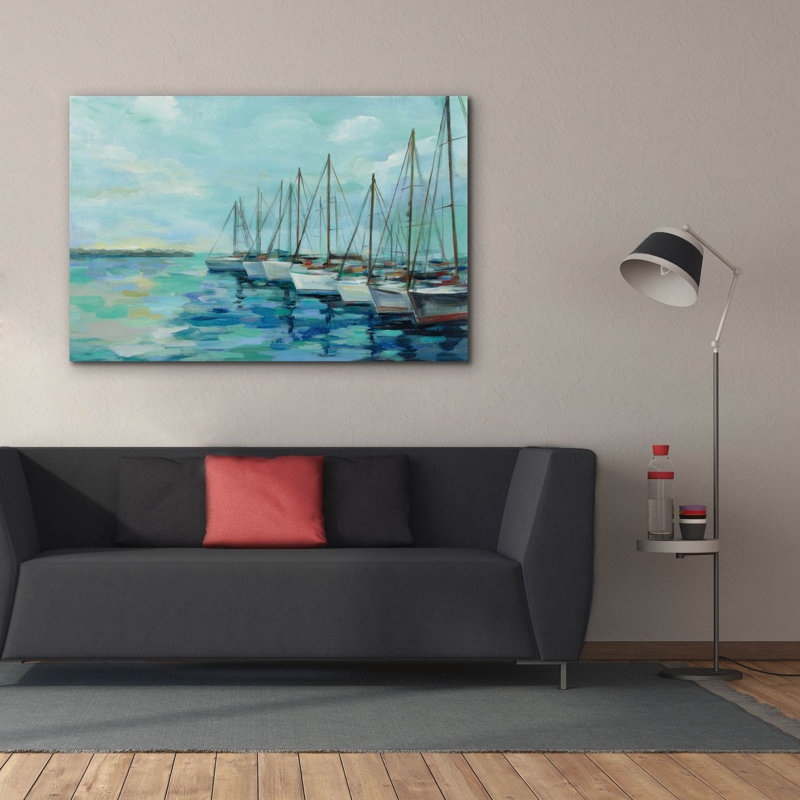 Toile épique «Breakwater and bateaux» par Silvia Vassileva, 60 po x 40 po, H 40 po x l 60 po