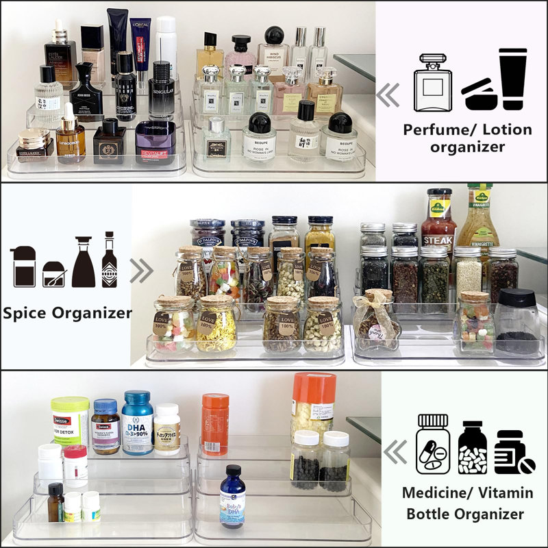 Perfume Organizer, 2 Pack Three-Tiered Shelf, Sturdy Clear Rack Countertop Cabinet Storage
