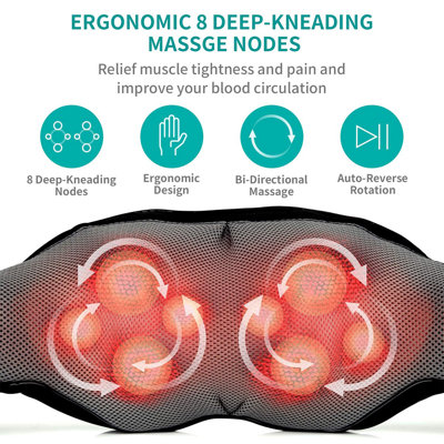 Nekteck Electric Deep Tissue 3d Kneading Massage Pillow, Shiatsu Neck And Back Massager With Soothing Heat For Relieving Muscle Tension In Shoulders, Legs, Body, For Home, Office And Car Use