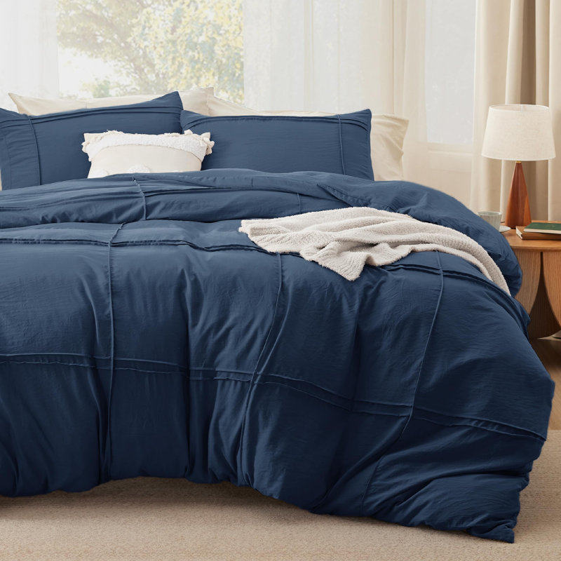 Bedsure Grid Boho Duvet Cover  Tufted Boho Bedding Set, 3 Pieces  Home Bedding for All Seasons, Navy