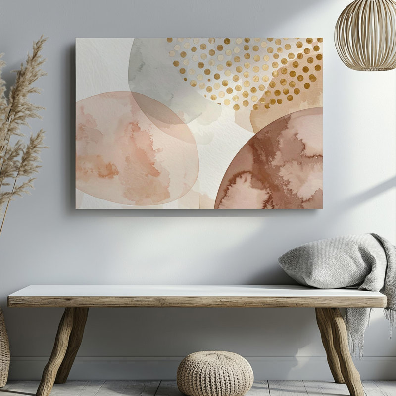 Toile douce et abstraite, formes chevauchantes avec accents dorés métalliques, art mural sur toile, prêt à accrocher