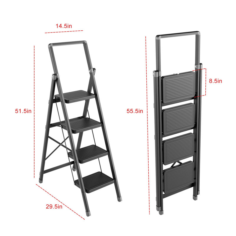 4 Step Ladder, Folding Step Stool with Wide Anti-Slip Pedal, 350lbs