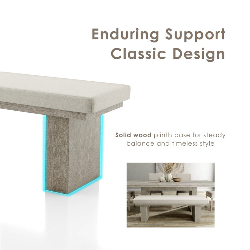 Bartel 59"W Upholstered Dining Bench with Wood Base