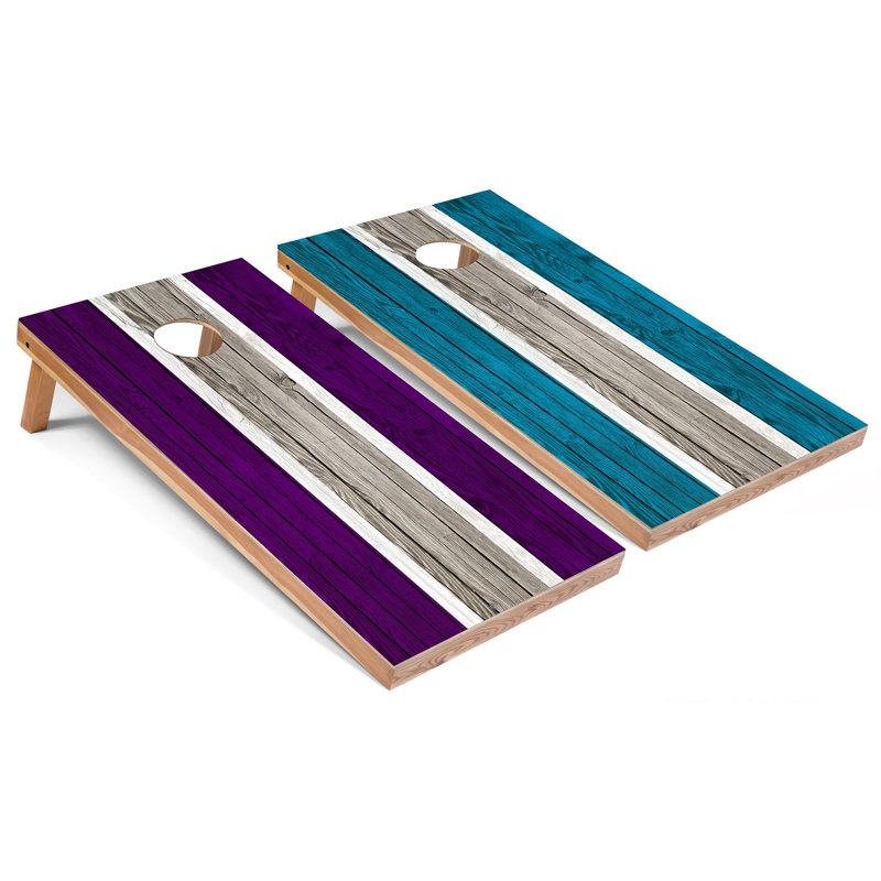 Panneaux de cornhole rayés avec étui et lumières, Mauve / turquoise