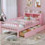 Superbe lit simple rose avec garde-corps robustes et espace de rangement pour la tête de lit-1410897310